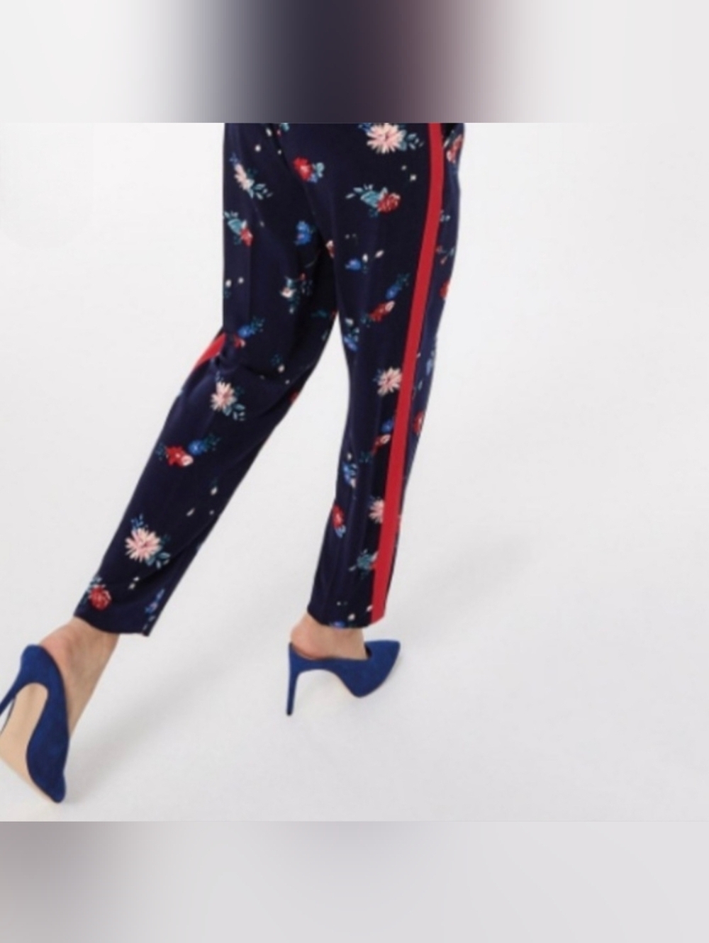 REITMANS Navy Floral Side Stripe Ankle Dress Pants 14